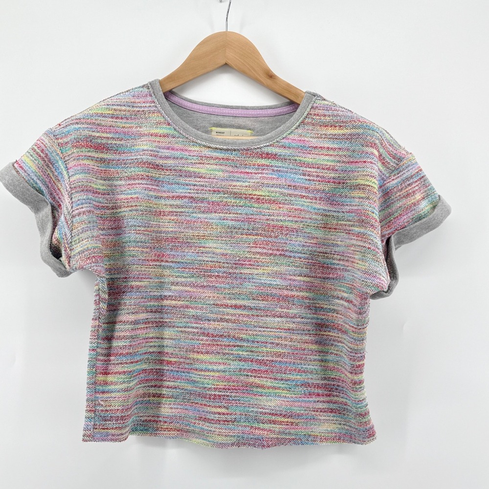 Anthropologie Saturday Sunday Multicolor Knit Slub Oversized Tee Crop Top XS